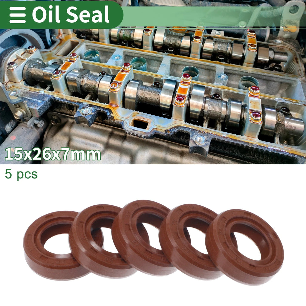 Set of 5 Oil Seal Rotary Shaft Seal FKM Rubber 15x26x7mm