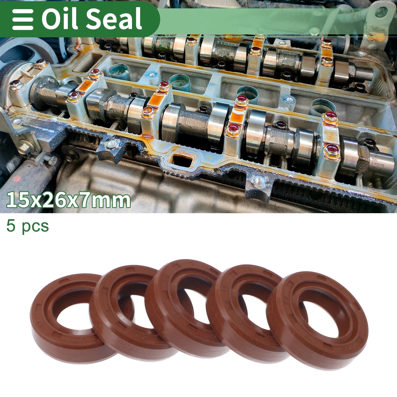 Set of 5 Oil Seal Rotary Shaft Seal FKM Rubber 15x26x7mm