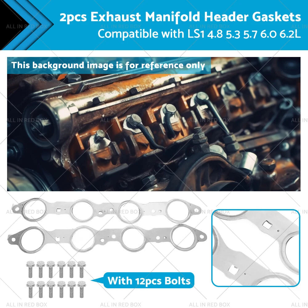 1 Pair Exhaust Manifold Header Gasket for LS1 4.8 5.3 5.7 6.0 6.2L (1997–2013)
