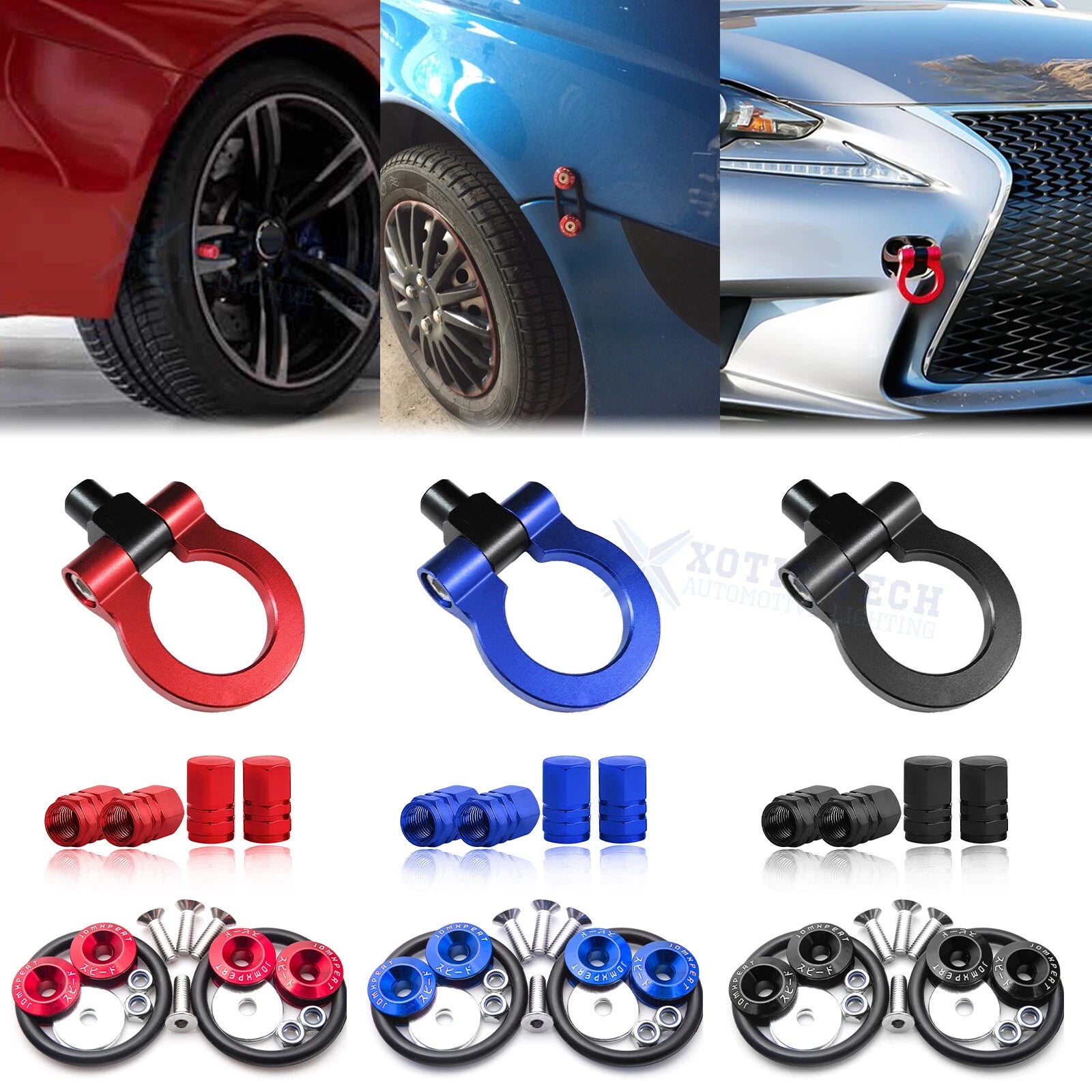 Towing Hook with Air Valve Caps and Quick Release Fastener for Lexus IS-F (2006–2013)