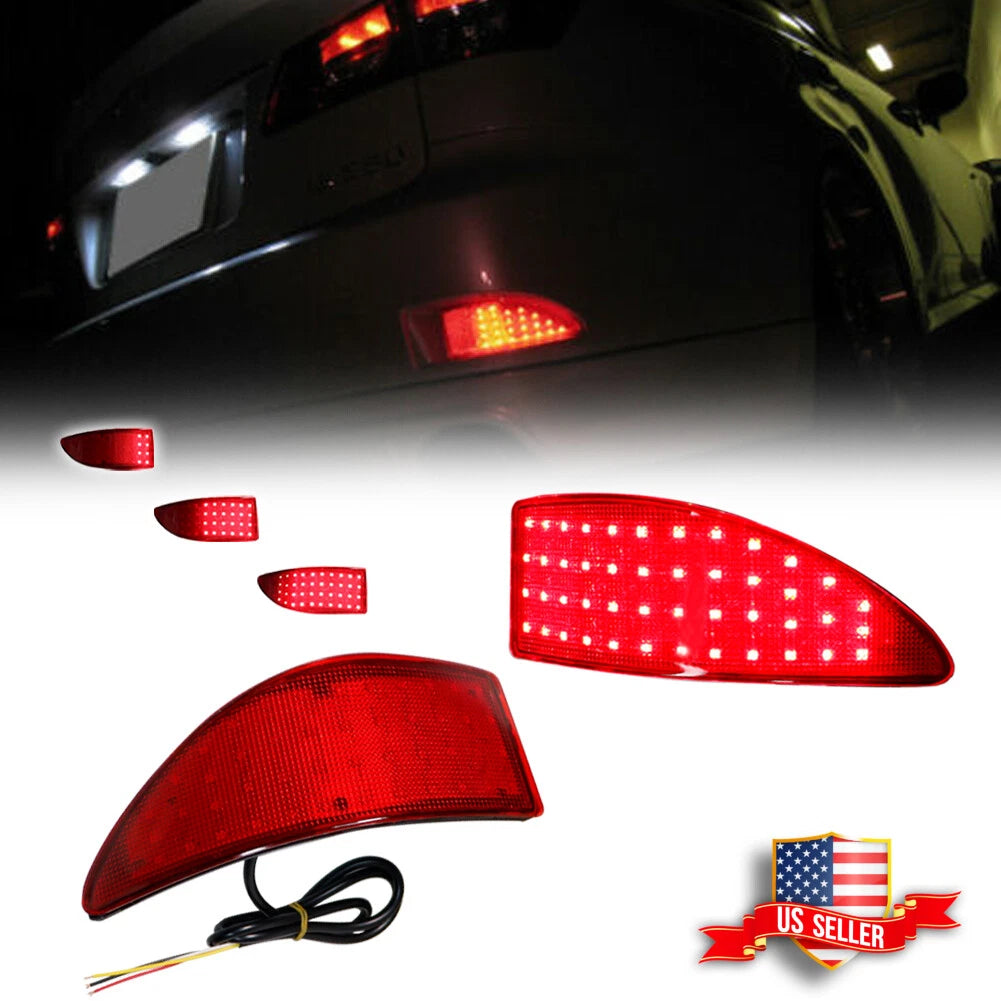 2X Red LED Bumper Reflector Tail Lights for Lexus IS250 IS350 (2006–2013)