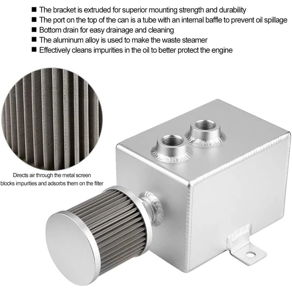 2L Oil Catch Can Tank for Universal Applications (Baffled, 10AN Breather)
