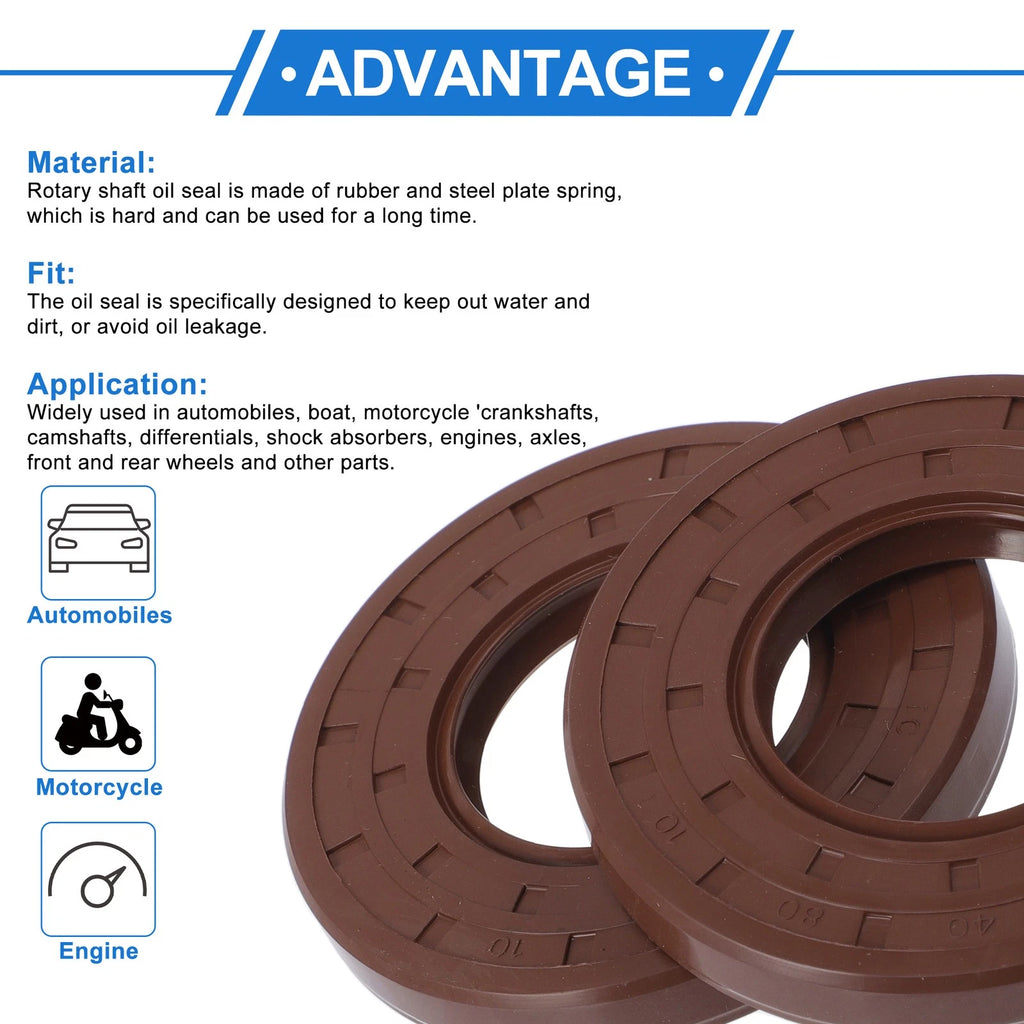 Set of 2 Oil Seal Rotary Shaft Seal FKM Rubber 40x80x10mm
