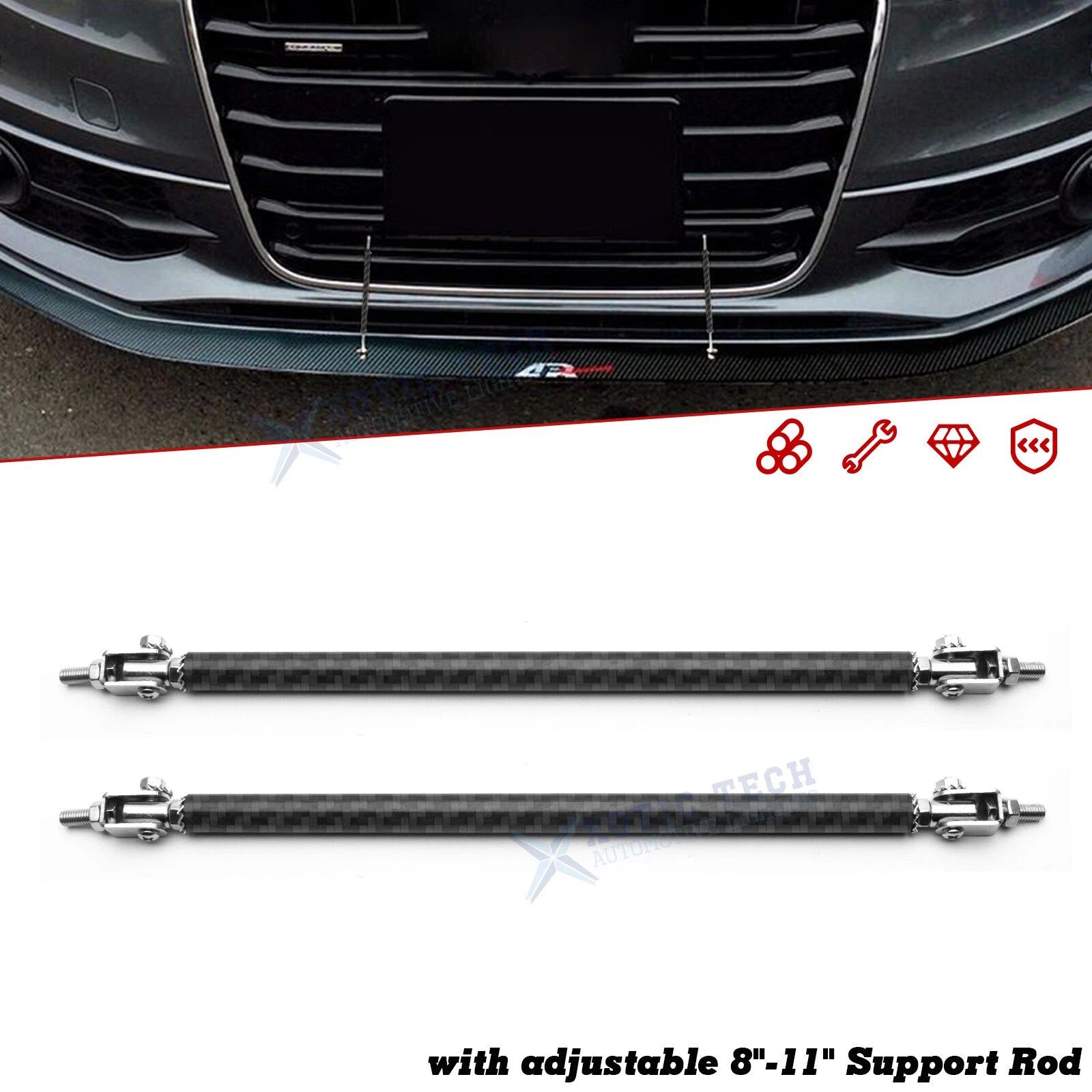 Adjustable Carbon Fiber Bumper Strut Sport Diffuser Support Bars for Audi A4 (2016–2025)