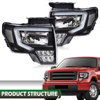 LED Headlights for Ford F-150 (2009–2014) Black/Clear DRL