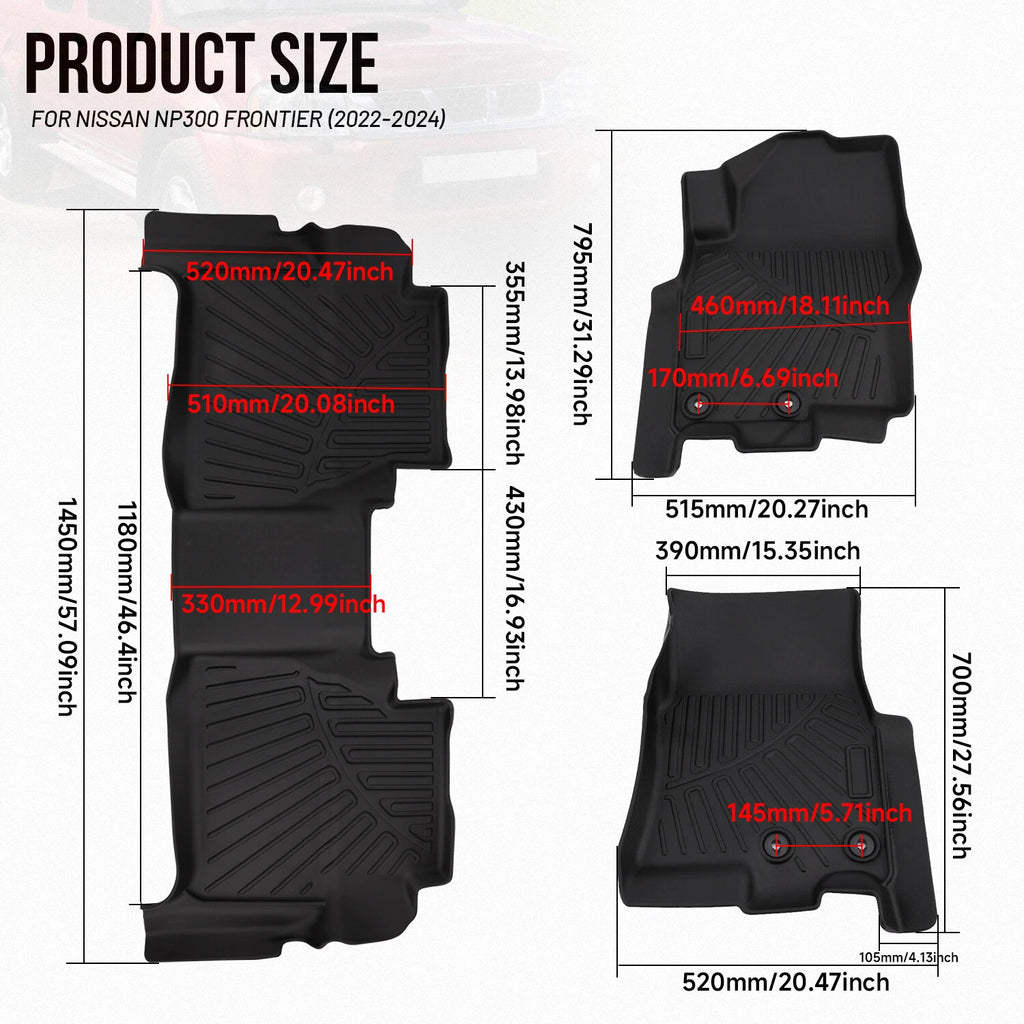 All Weather TPE Floor Mats for Nissan Frontier Crew Cab (2022–2024)
