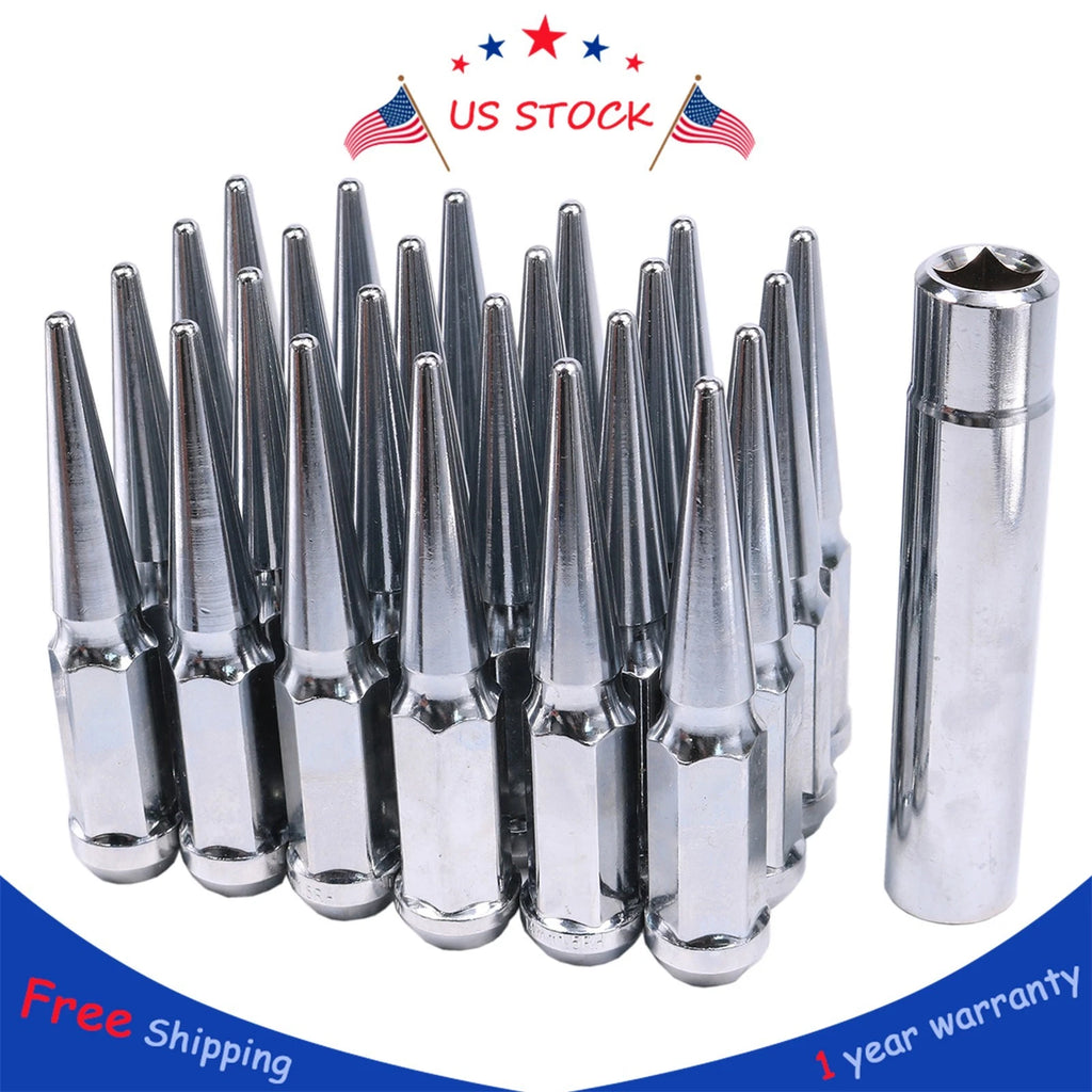Set of 24 Chrome Spike Lug Nuts for Chevy Silverado Tahoe 