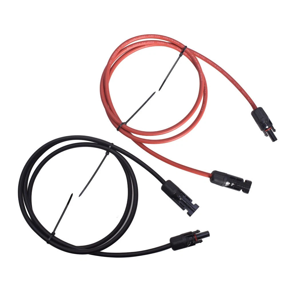 Set of 2 Black Red 12 AWG Solar Panel Extension Cables 5ft for Solar Systems