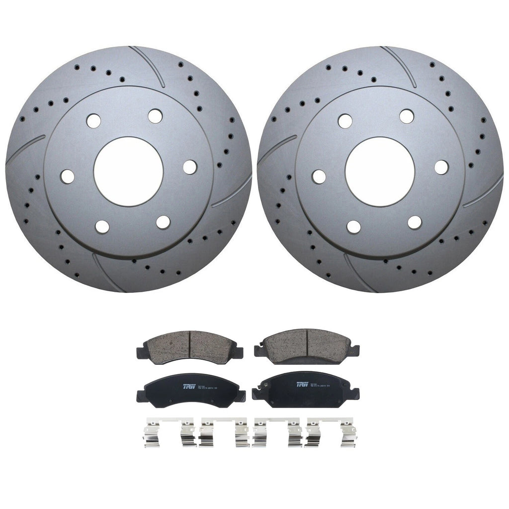 Front Brake Kit with Drilled 305mm Rotors & TRW Ceramic Pads for Silverado Sierra 1500 (2007–2013)