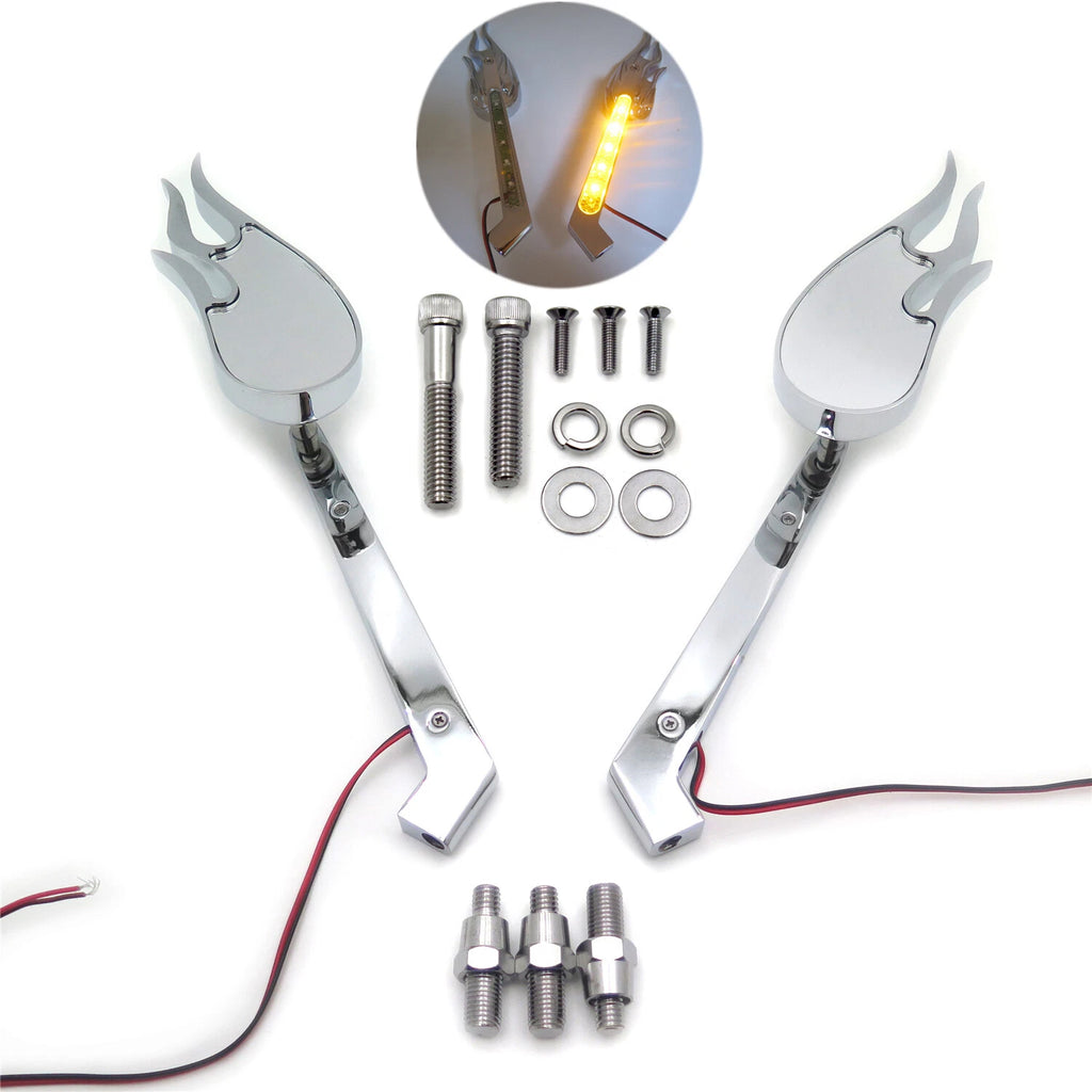 Flame LED Turn Signal Integrate Mirrors for Harley Fat Boy Road King (All Years)