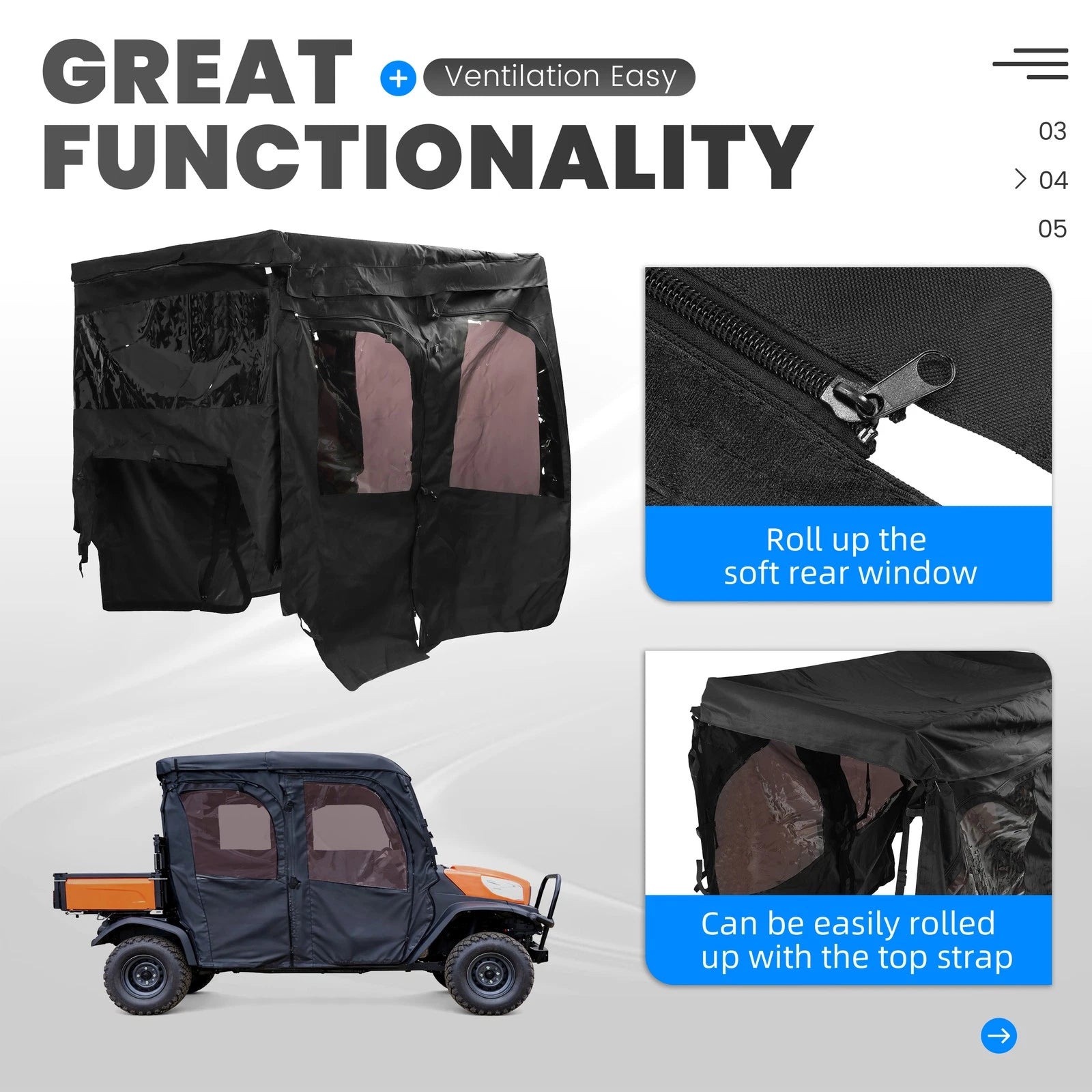 Cab Assembly Soft Door Rear Window Roof Combo for Kubota RTV (2016–2023)