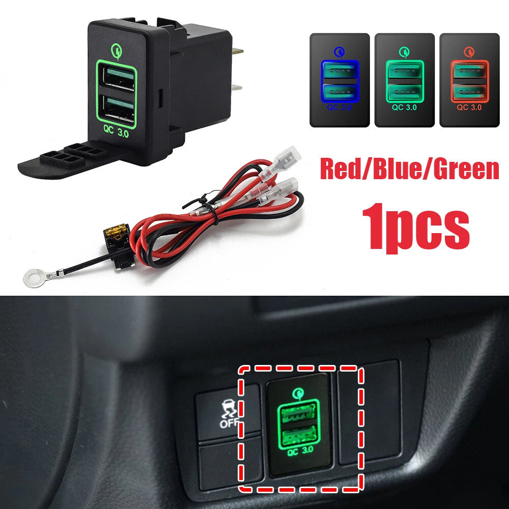 USB QC3.0 Charger for Honda CR-V Civic Accord (2017) - Blue/Green/Red