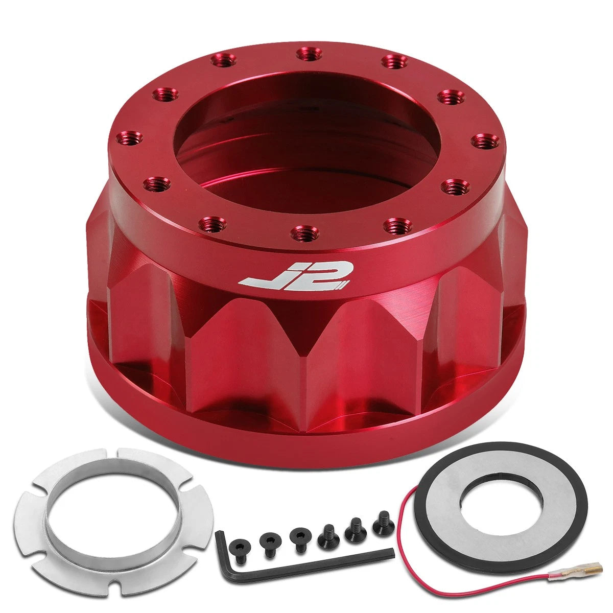 J2 6-Bolt Aluminum Steering Wheel Hub Adapter for Honda Civic (1988–1993) Red