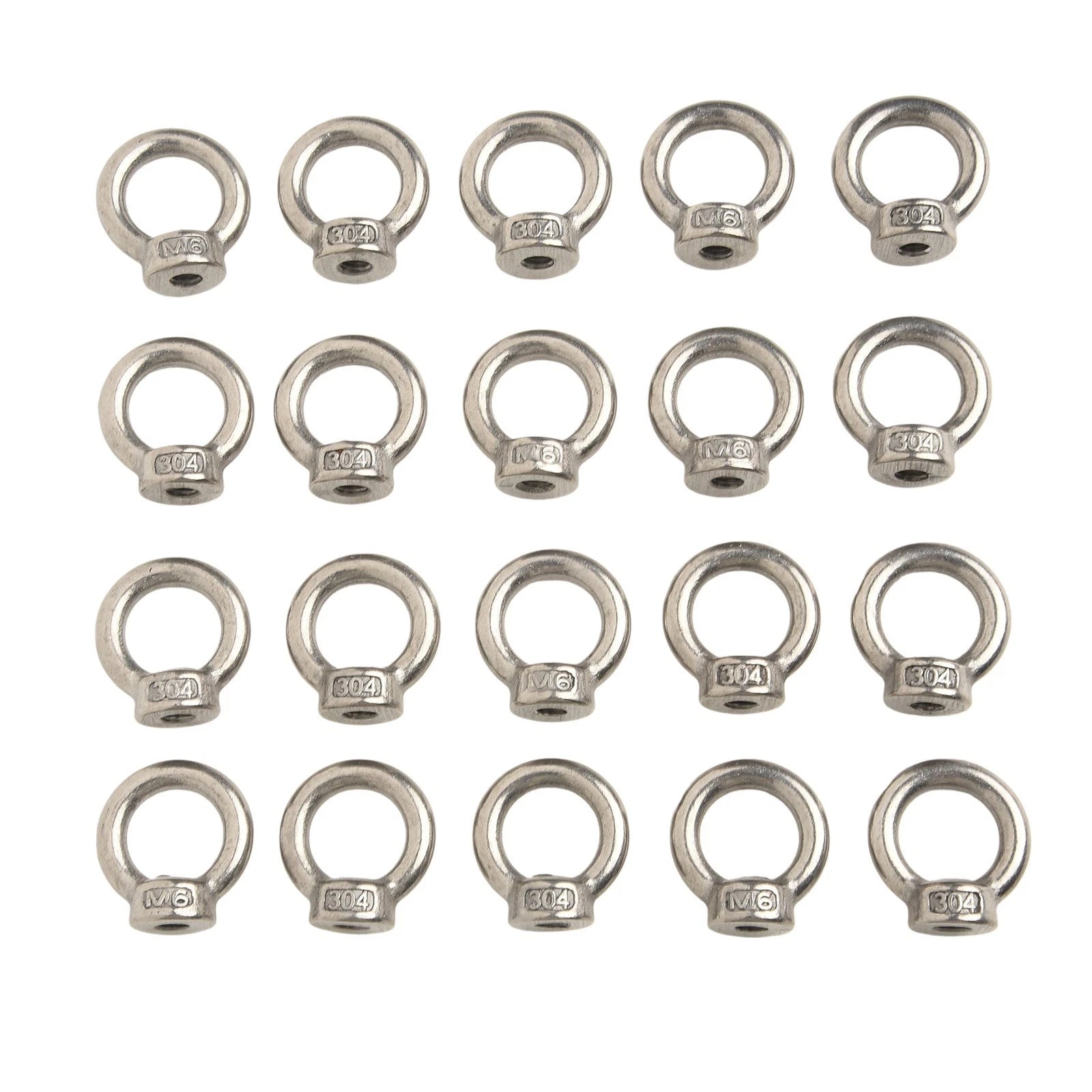 Set of 20 M6 Stainless Steel Eye Nuts for Installation Ease