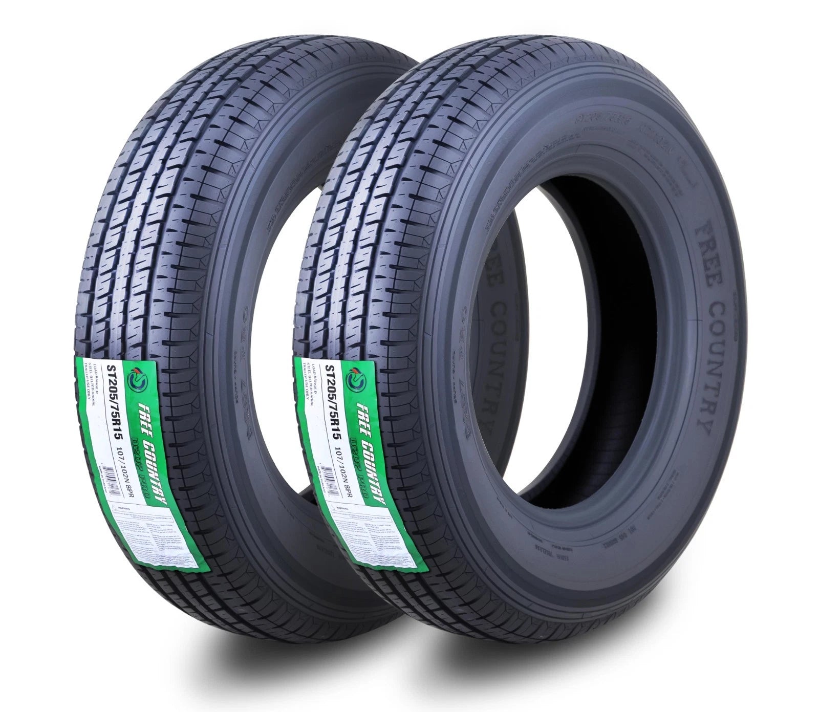 2X ST205/75R15 Free Country Trailer Tires Radial 8PR 205 75 15 LR D Scuff Guard