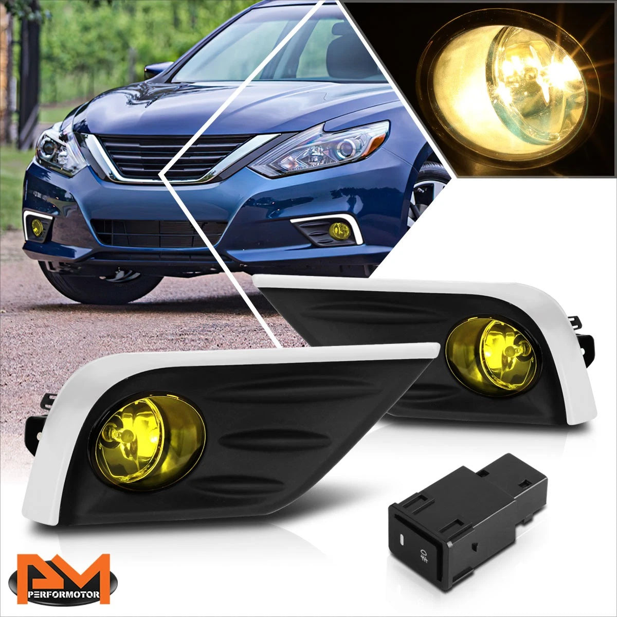 Fog Lights for Nissan Altima 4-Dr (2016–2018) Amber Lens with Switch & Bezel