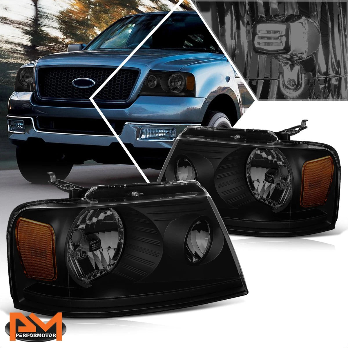 Factory Style Headlight Lamp Smoked/Amber for Ford F150 (2004–2008) & Lincoln Mark LT (2006)