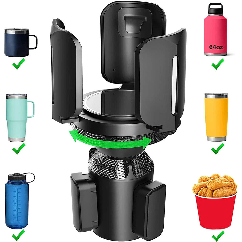 Cup Holder Extender for Car - Adjustable Base for Large Bottles and Mugs
