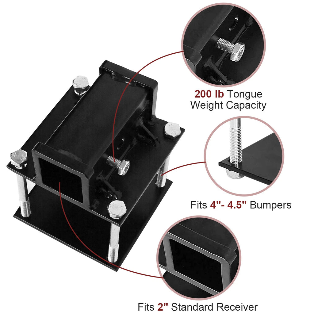 4" Square RV Bumper Receiver Adapter for Hitch Mount Bike Rack Carrier