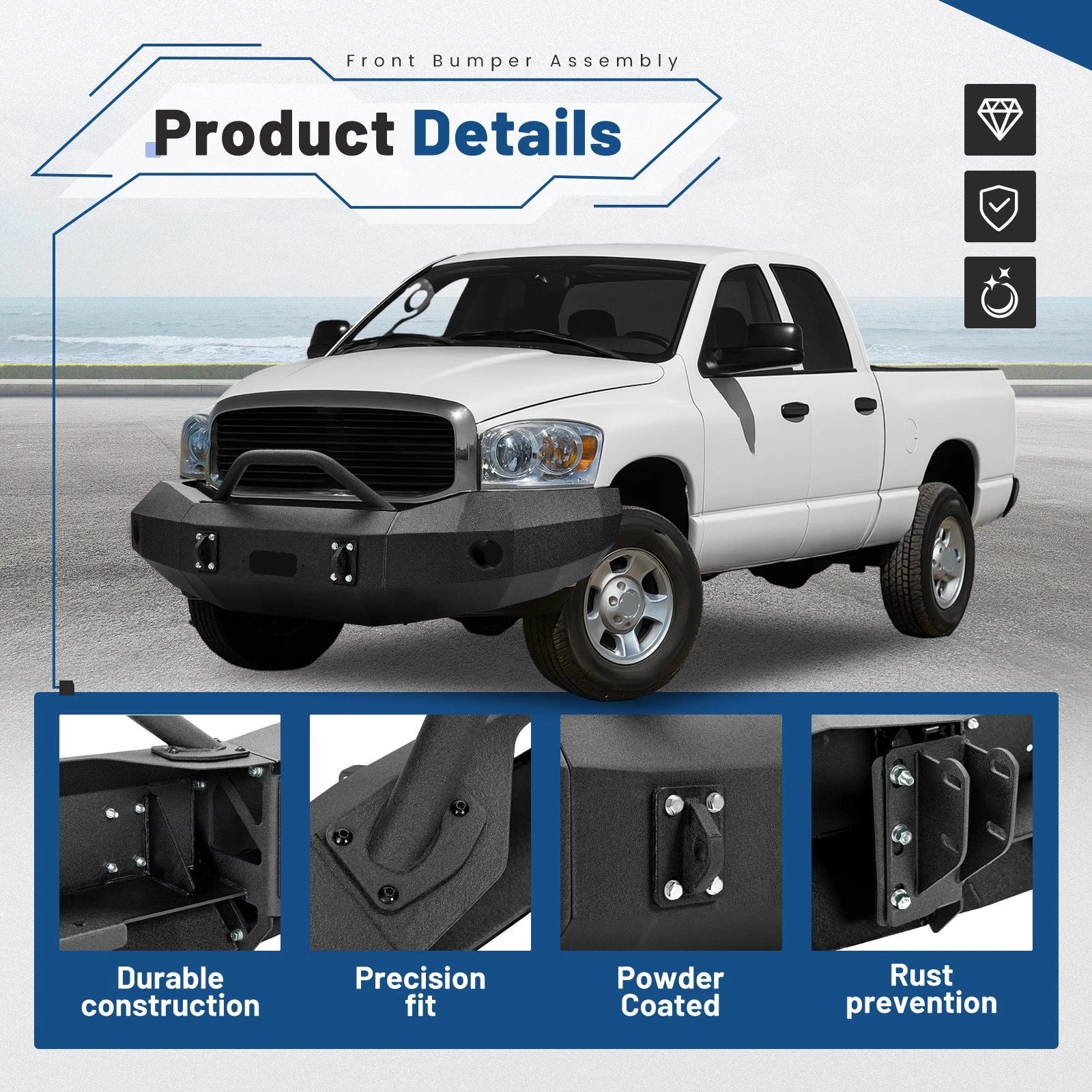Front Bumper Assembly with Winch Plate for Dodge Ram 2500 3500 (2006–2009)