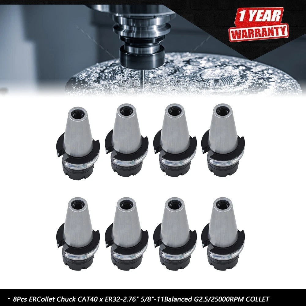 Set of 8 Collet Chucks for CAT40 ER32 (Compatible with Various Models)