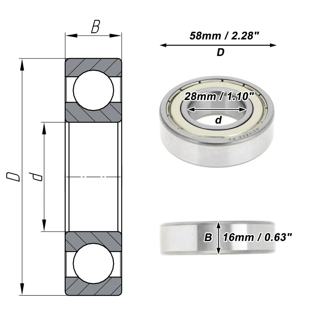 Deep Groove Ball Bearing P4 for Scooter Skateboard Wheel (28x58x16mm)