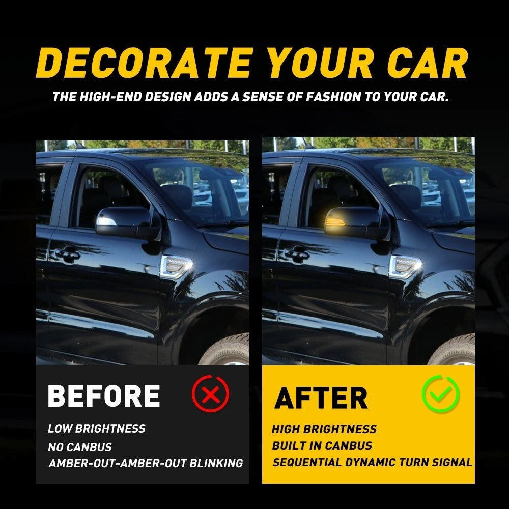 Dynamic Smoke LED Mirror Signal Turn Lights for Ford Ranger (2019–2023)
