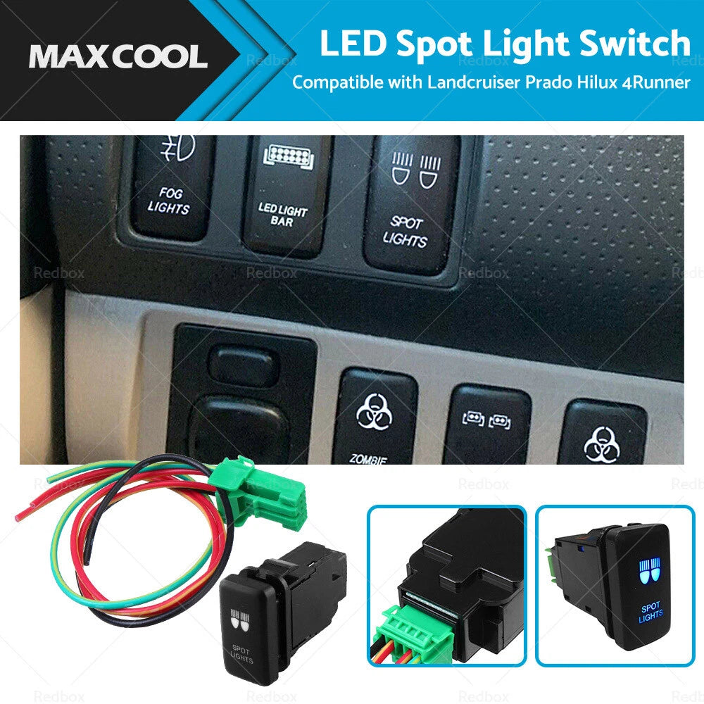 Blue LED Spot Lights Push Switch for Toyota Landcruiser Prado Hilux FJ (2000–2023)
