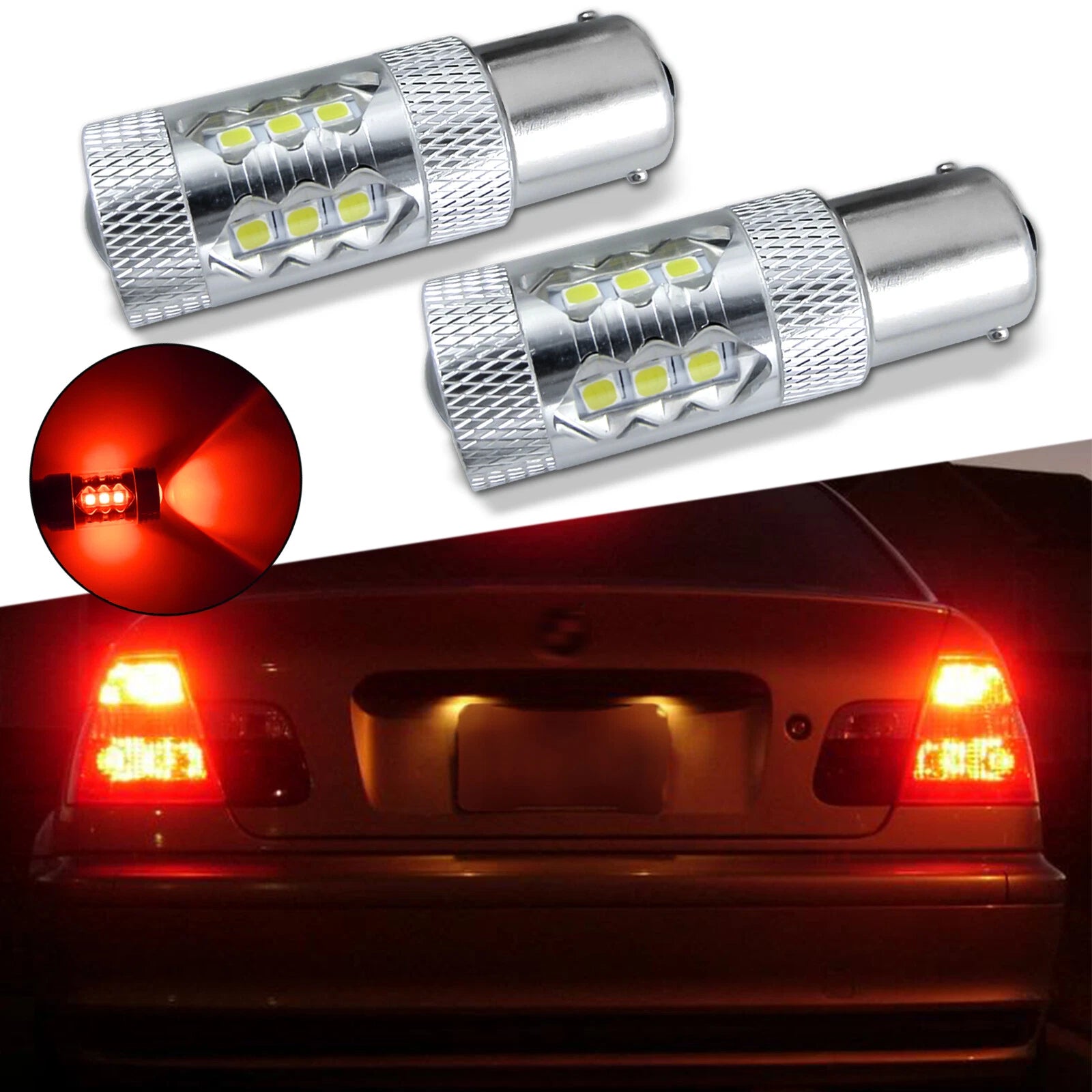2x Red 80W 1156 BA15S LED Bulbs for Tail Turn Signal Backup (2018–2024)