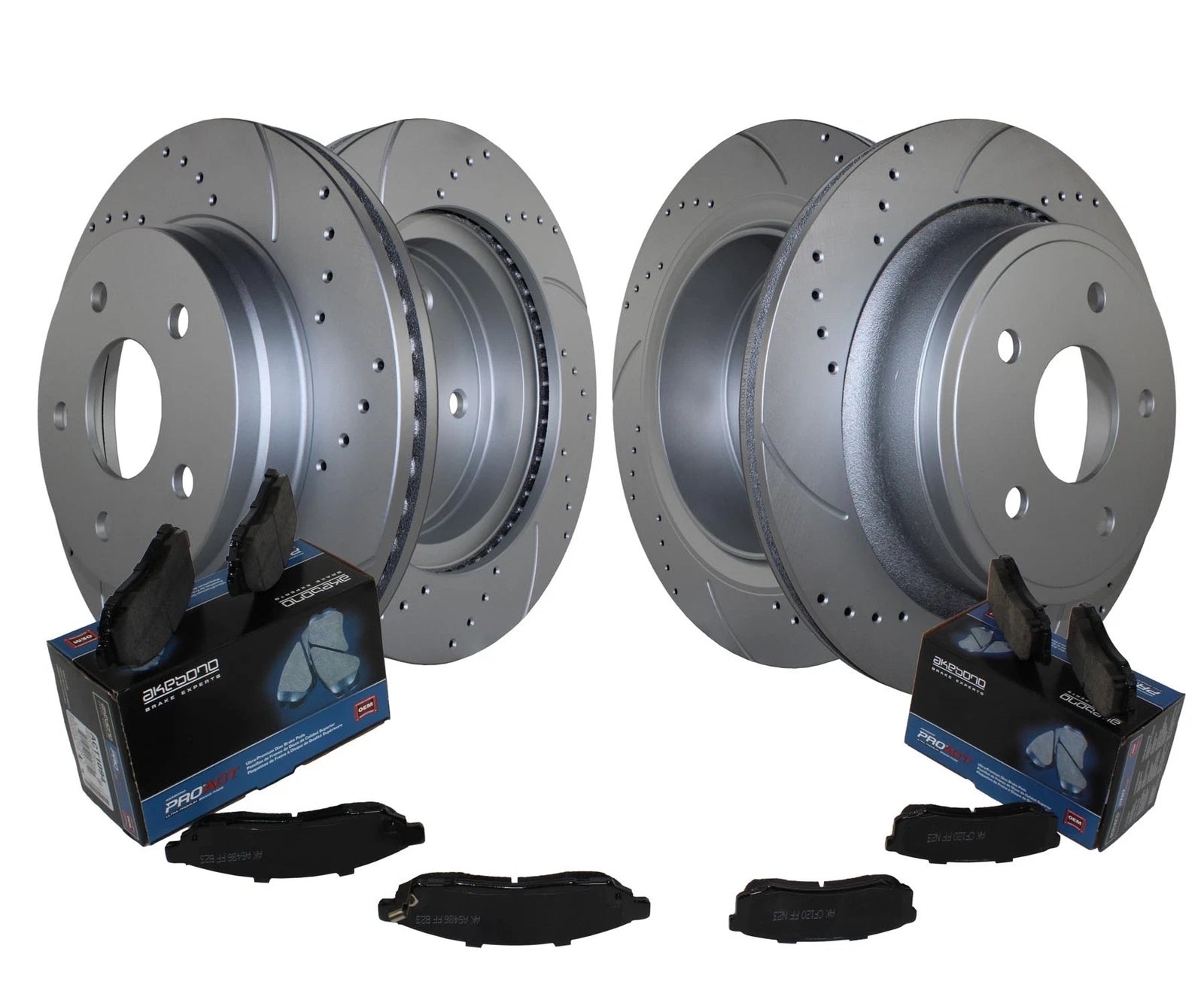 Front Rear Brake Kit for Dodge Ram 1500 (2010–2023) - Akebono ProACT, Drilled Rotors