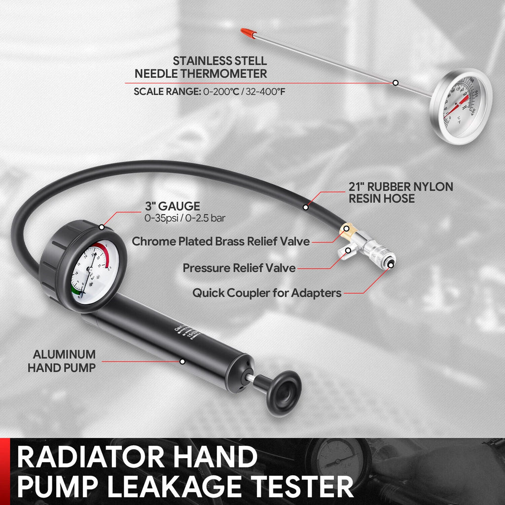 28Pcs Radiator Cooling System Pressure Tester & Vacuum Refill Tool Kit