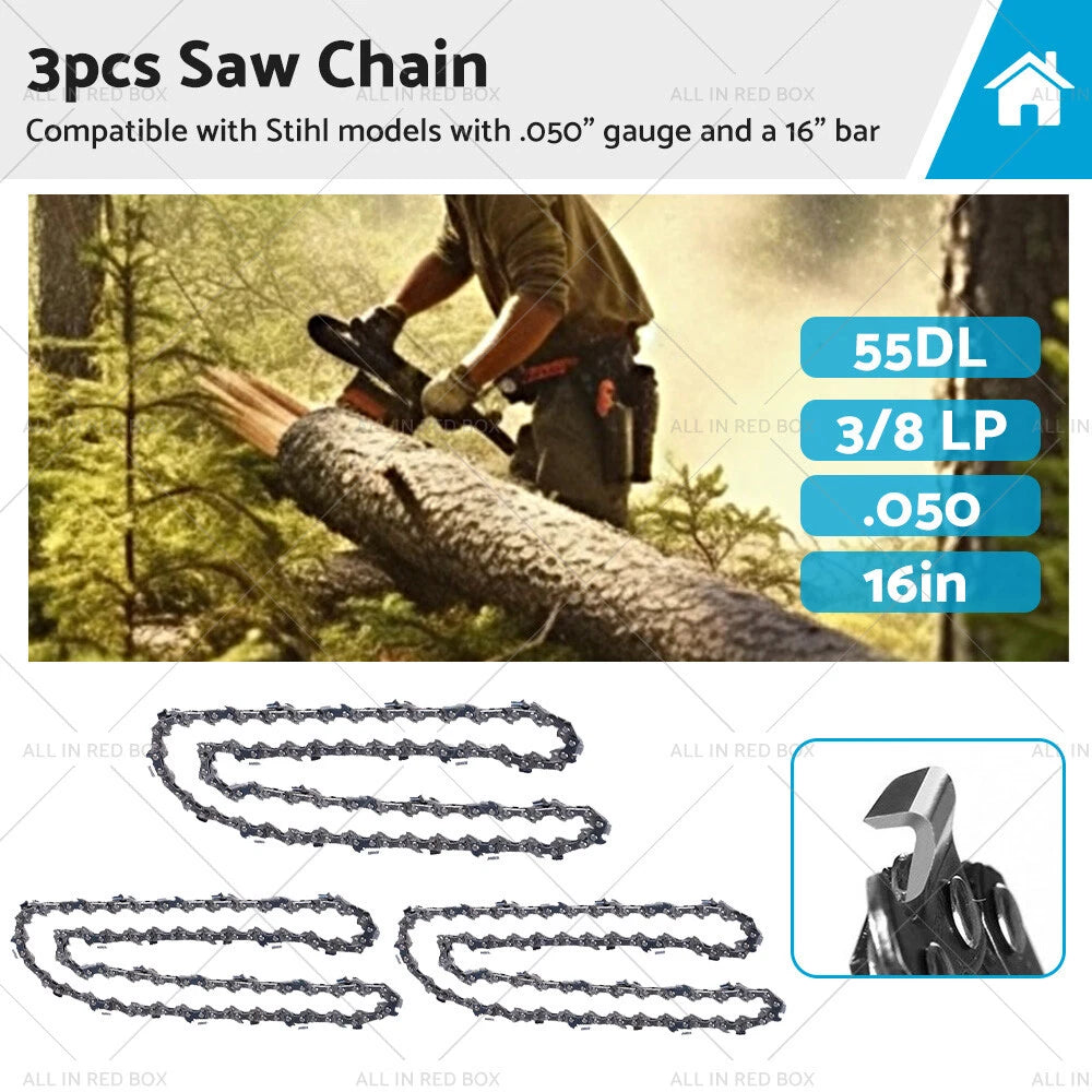 3PCS Chainsaw Chain for Stihl 16" 3/8 LP (.050 55DL)