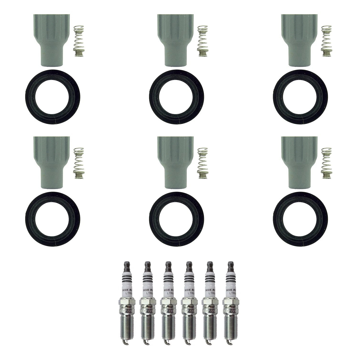 Set of 6 NGK Ruthenium HX Spark Plugs & Coil Boots for Equinox Traverse Malibu (V6)