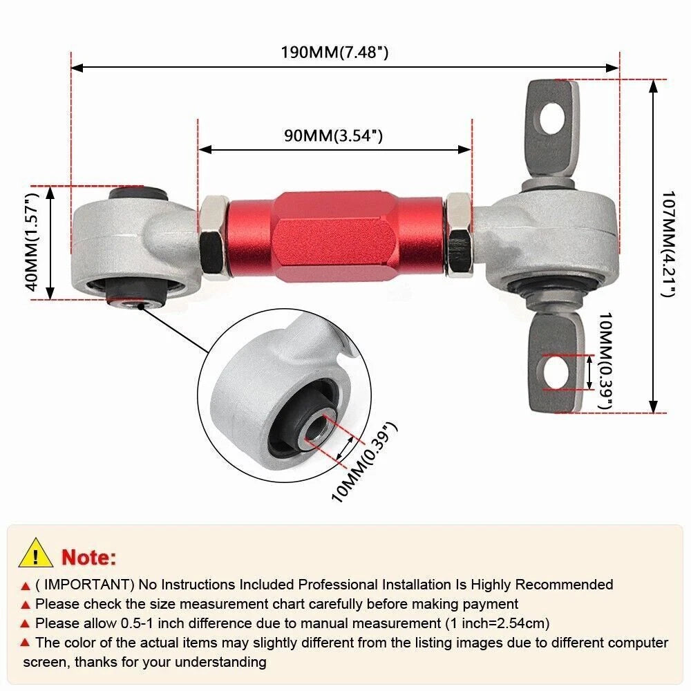 Red Rear Control Camber Arms Kit for Honda Civic/Integra (88–01)