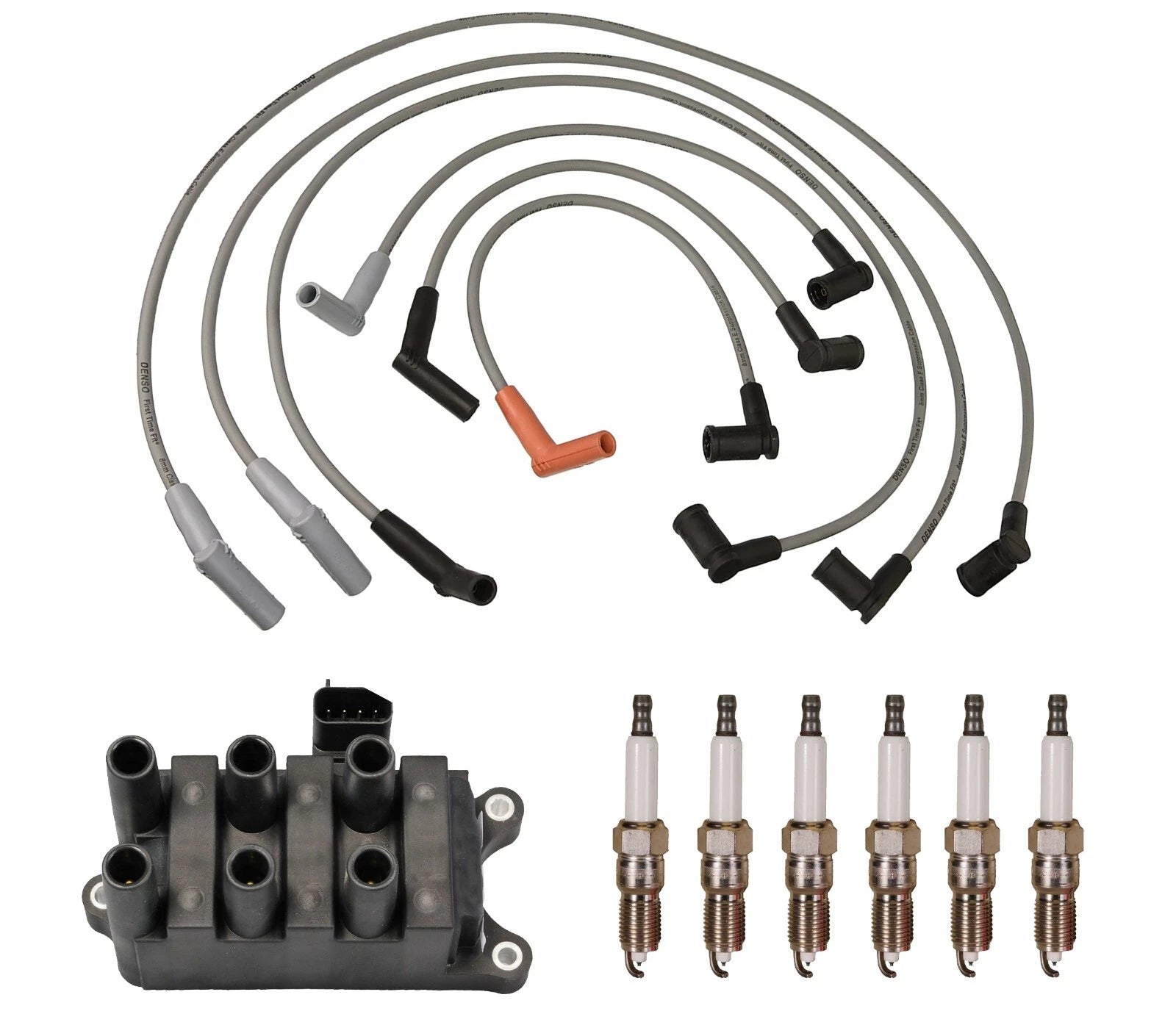 Denso Ignition Coil Wire Set & 6 Double Platinum Spark Plugs for Ford 4.2L