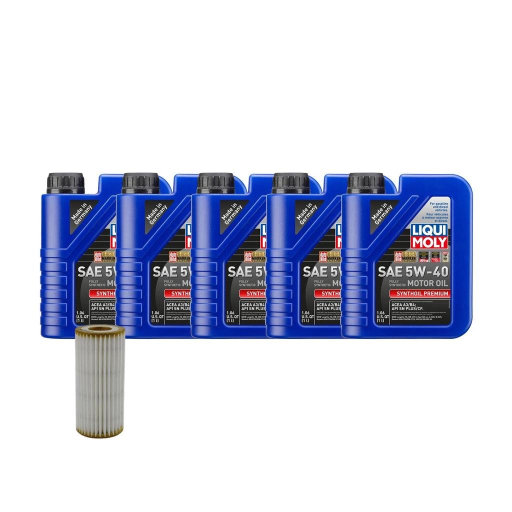 5L Liqui Moly Synthoil Premium SAE 5W40 Oil Change Kit for Audi L4 2.0L (2010–2023)