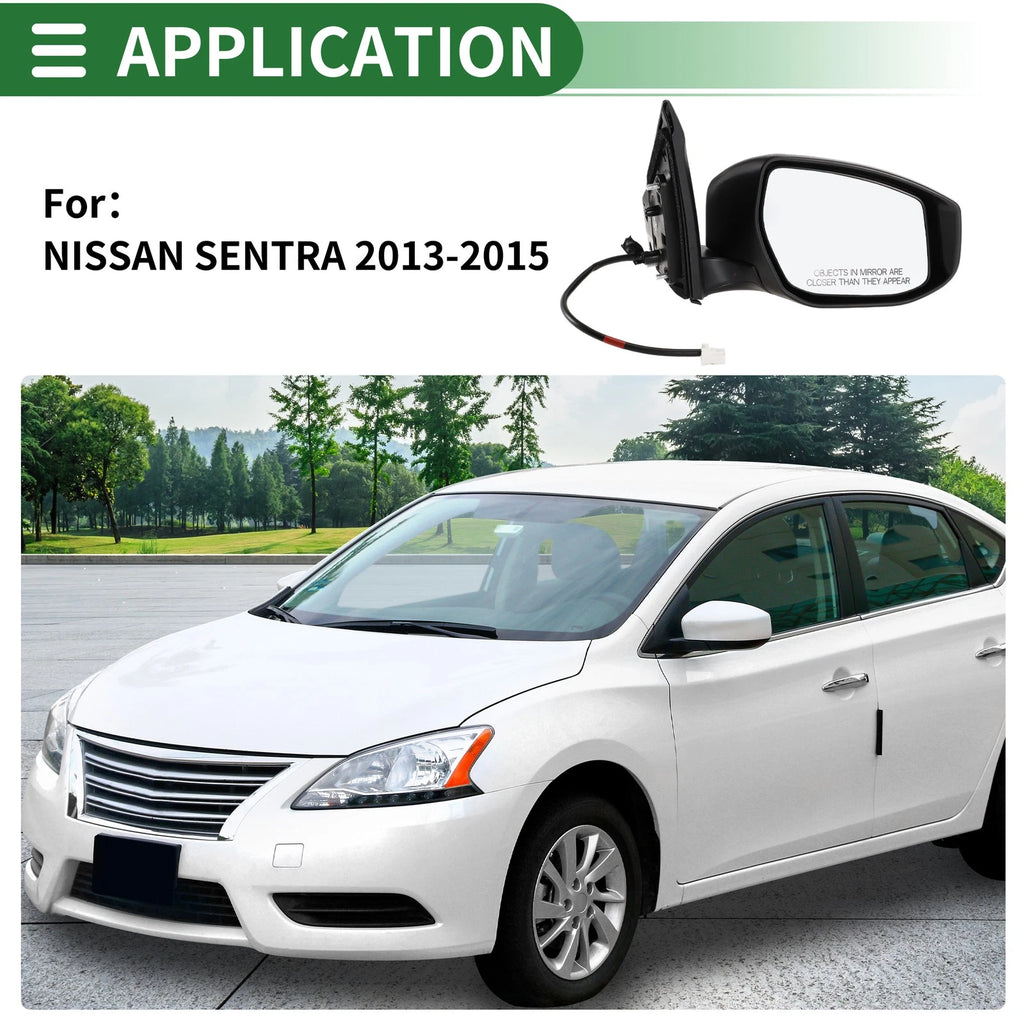 Right Side Door Mirror for Nissan Sentra (2013–2015) Manual Folding Black