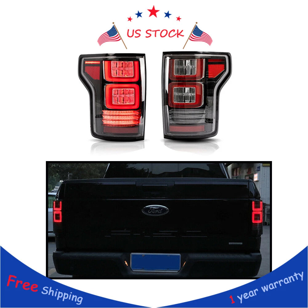 2X LED Tail Lights for Ford F150 (2015–2020) Clear Rear Lamps Assembly