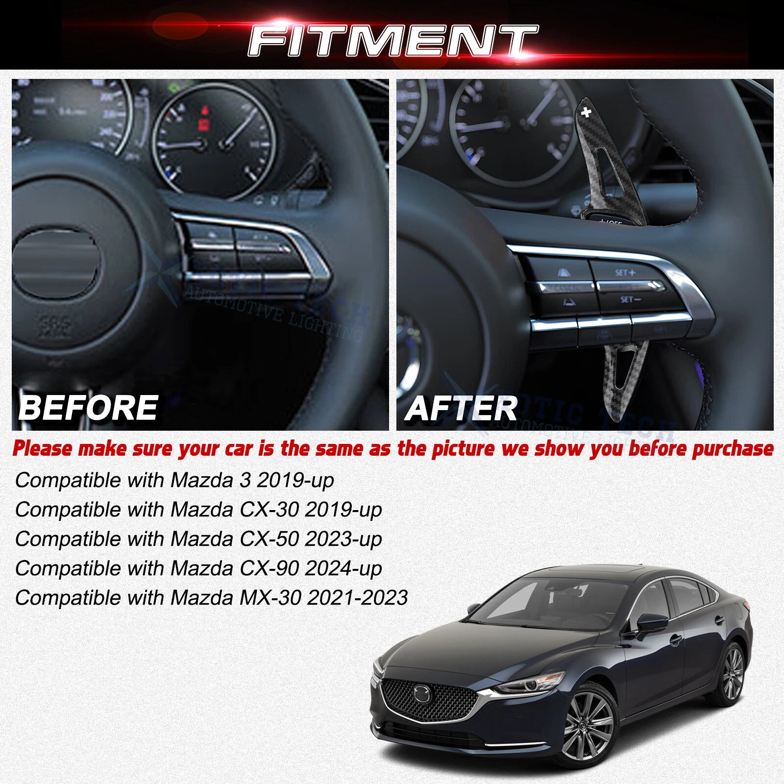 Carbon Fiber Pattern Paddle Shifter Extension for Mazda 3 (2019-2024)