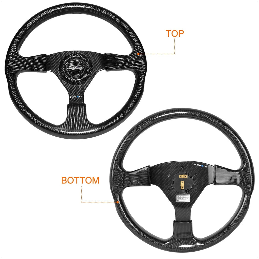 NRG ST-012CF 350mm 3-Spoke Flat Carbon Fiber Steering Wheel for Universal (2010–2023)