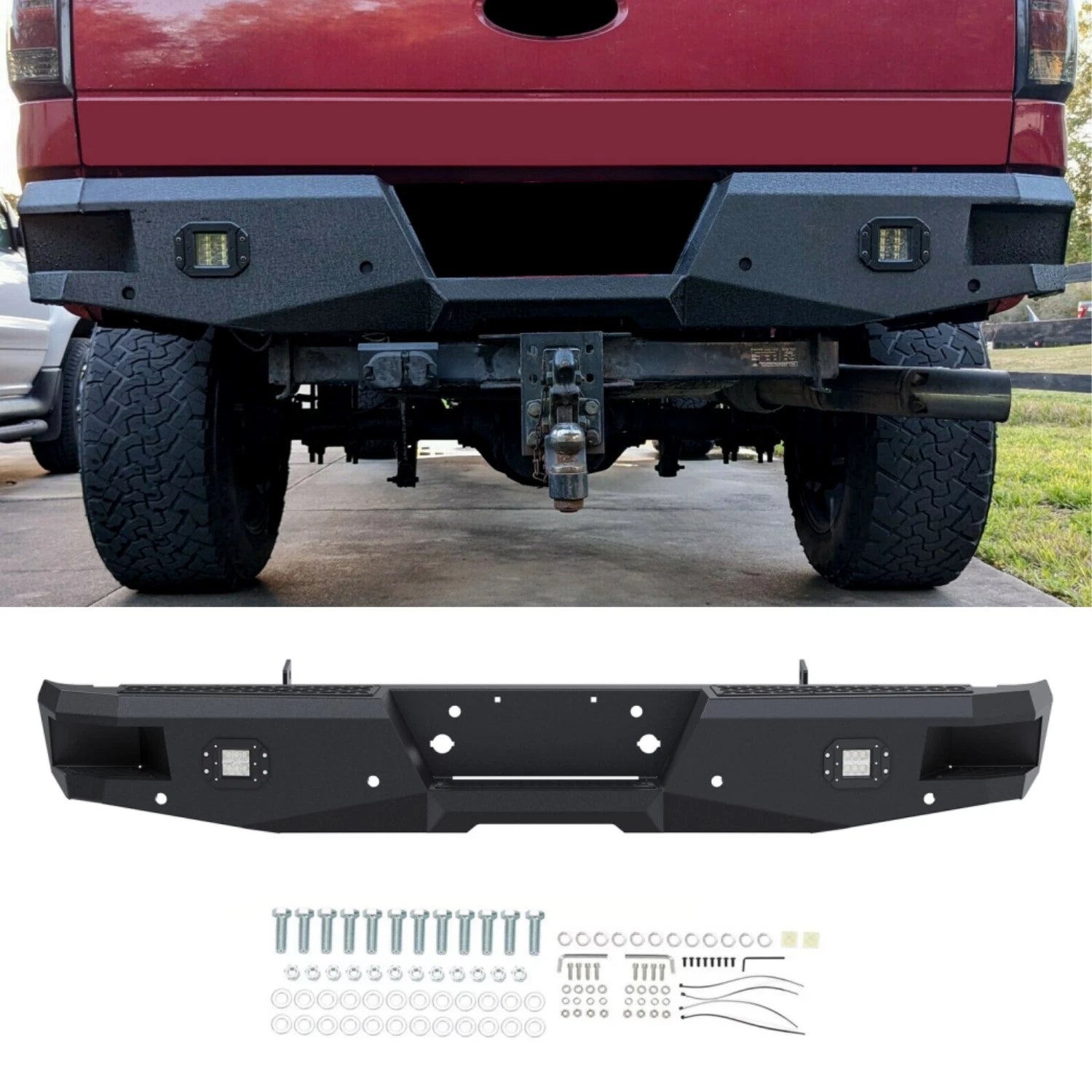 Rear Bumper for Ford Super Duty F250 F350 (1999–2016) Black w/ Sensor Holes