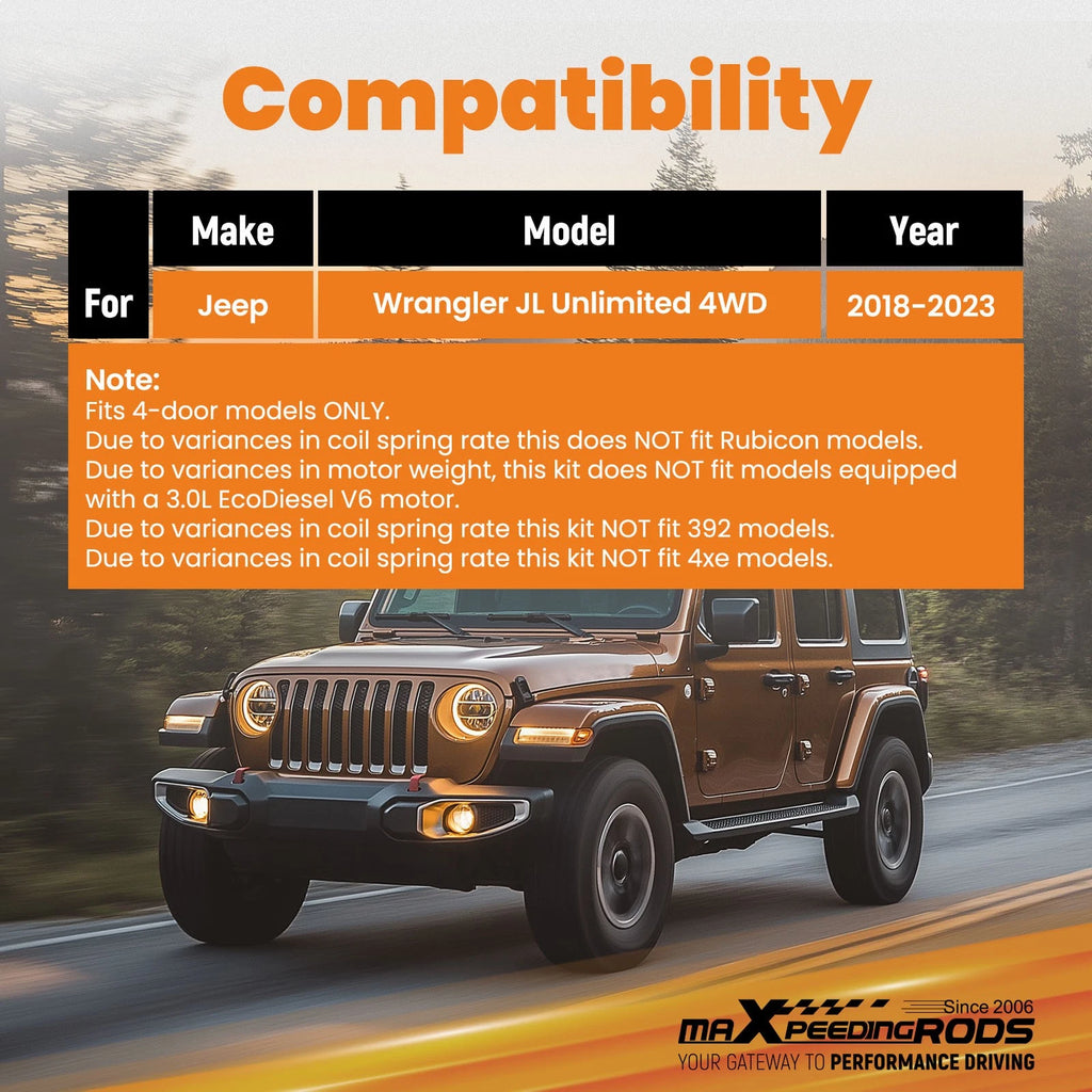 2.5" Suspension Lift Kit w/ Shocks for Jeep Wrangler JLU (2018–2023)