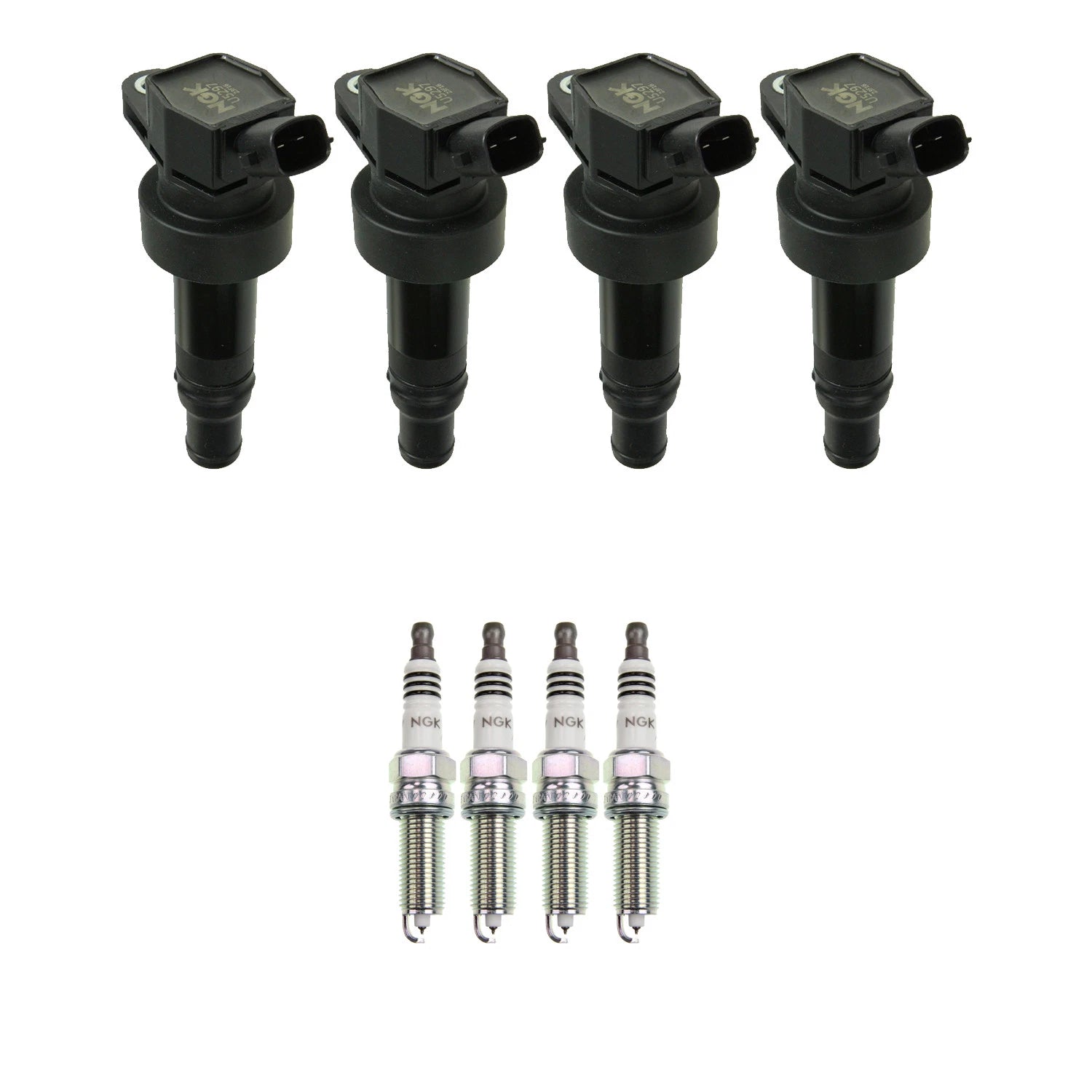 Set of 4 NGK Ignition Coils & Iridium Spark Plugs for Accent Rio Soul (2011–2019)