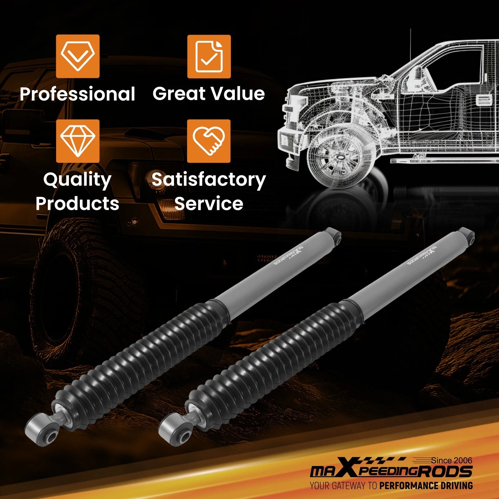 2pcs Rear Lift Shock for Dodge Ram 1500 (2002–2008) 3.5-6.5" Lift 35mm Piston