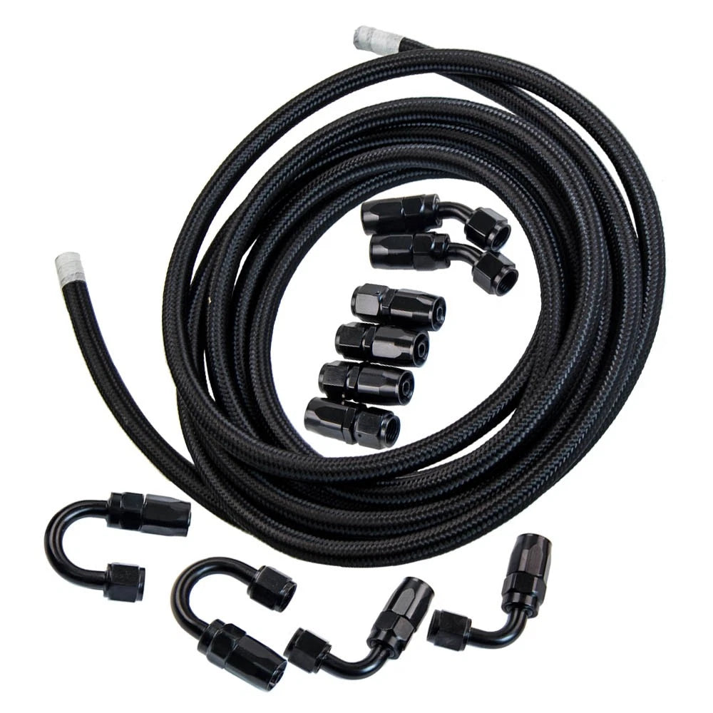 6AN -6AN 16FT Fuel Hose Line Kit Nylon Stainless Steel Braided Hose End Fittings