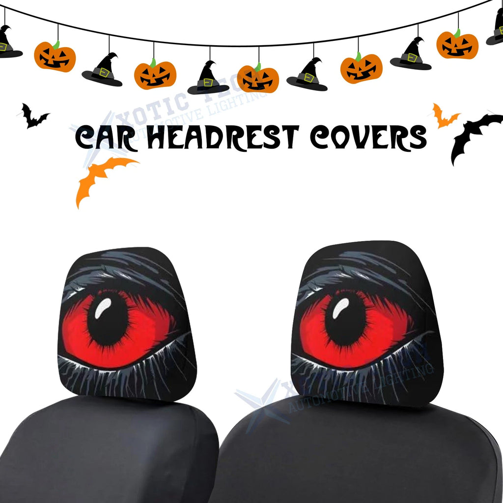 Universal Front Seat Halloween Scary Red Big Eye Headrest Covers (Fits 1–2)