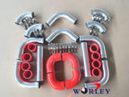 51mm 2" Aluminum Universal Intercooler Turbo Piping Kit + RED Hoses