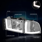 Dual L-Bar LED Headlight for Dodge Ram (1994–2002) - Chrome Housing