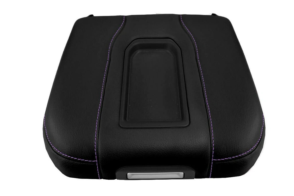 Leather Console Lid Bucket Cover for Chevrolet Silverado (2019–2020) Purple Stitch