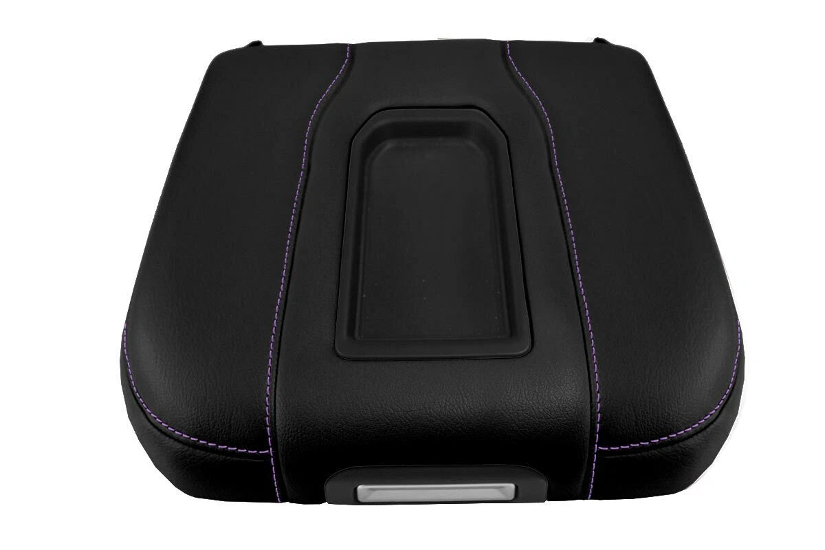 Leather Console Lid Bucket Cover for Chevrolet Silverado (2019–2020) Purple Stitch